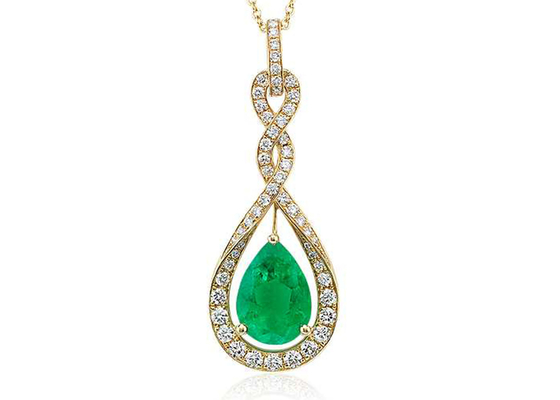 Pear Cut 14K Gold Necklaces With Natural Green Emerald Tiny Diamond 6×8MM size