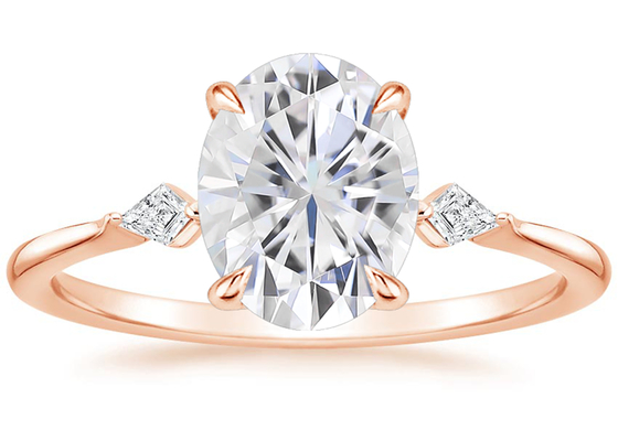 10K Rose Gold Oval Moissanite Engagement Rings Dia OV7×9mm 2.1ct