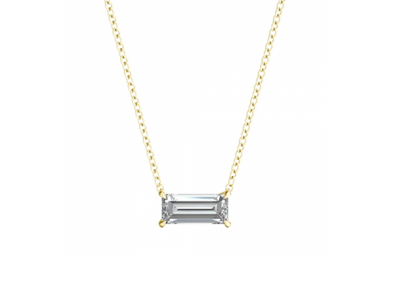 Baguette Cut 14K Gold Necklaces With 0.5ct 5×7mm Solitaire Diamond