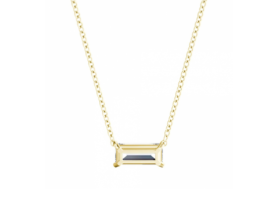 Baguette Cut 14K Gold Necklaces With 0.5ct 5×7mm Solitaire Diamond