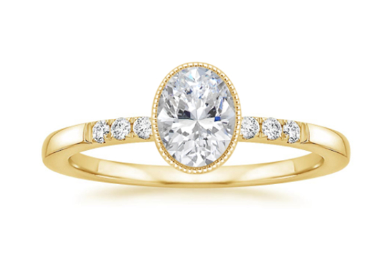 Women 10k Yellow Gold Diamond Ring , Oval Lab Diamond Engagement Ring OEM ODM