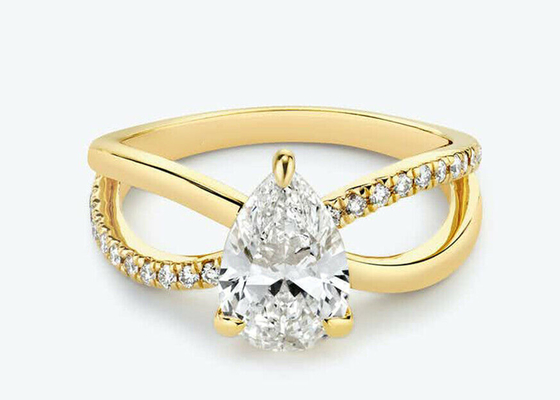 Pear Cut 9k Yellow Gold Rings With Lab Diamond RD 6×9mm Dimension