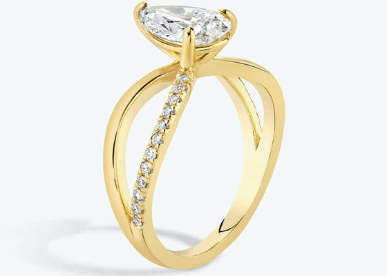 Pear Cut 9k Yellow Gold Rings With Lab Diamond RD 6×9mm Dimension