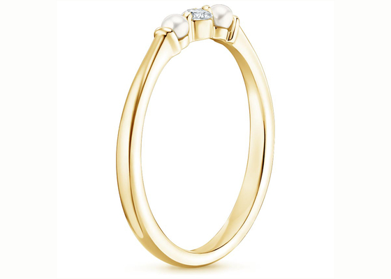 14K Yellow Gold Pearl And Diamond Wedding Ring 2mm Size ODM