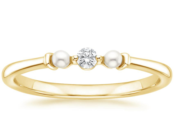 14K Yellow Gold Pearl And Diamond Wedding Ring 2mm Size ODM