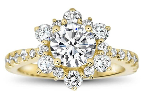 Snowflake Inspired 9K Silver Ring With Lab Diamond RD6.5MM Size 1.0ct weight