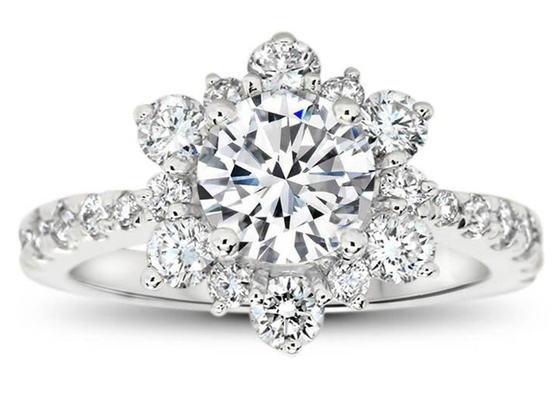 Snowflake Inspired 9K Silver Ring With Lab Diamond RD6.5MM Size 1.0ct weight