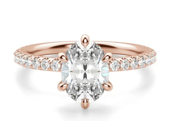 Prong Set Type 9k Silver Ring Rose Gold Material With 1.5carat 6×8mm Stone