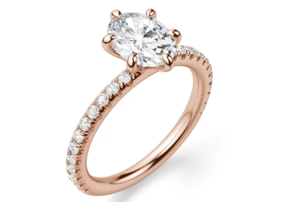 Prong Set Type 9k Silver Ring Rose Gold Material With 1.5carat 6×8mm Stone