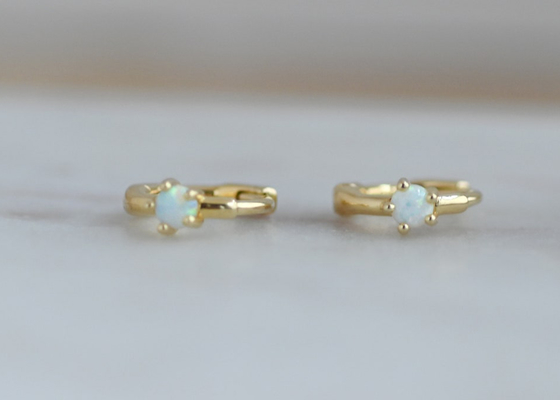 Dia 10mm Gold Opal Huggie Earrings 1.5mm Width For Anniversary