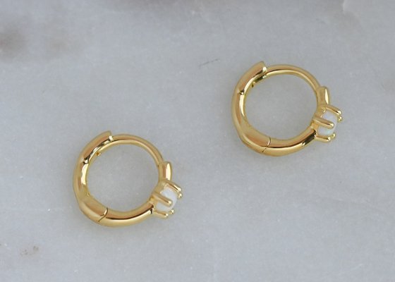 Dia 10mm Gold Opal Huggie Earrings 1.5mm Width For Anniversary
