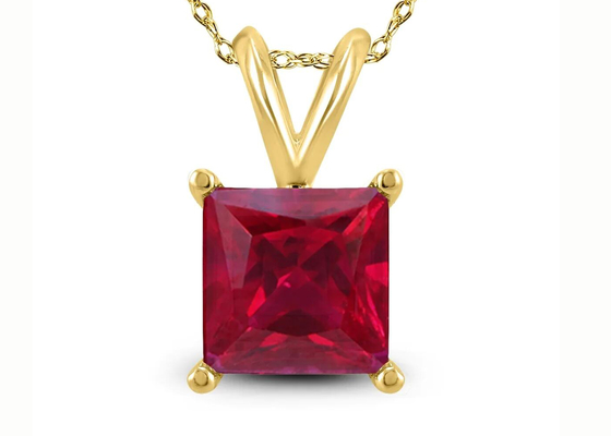 7×7MM 14K Gold Necklaces With Ruby Pendant 2ct for Engagement