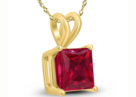 7×7MM 14K Gold Necklaces With Ruby Pendant 2ct for Engagement