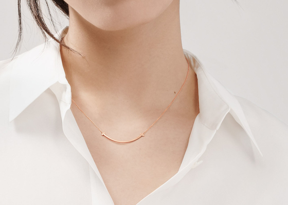 18K Rose Gold Neklace , Smile Pendant Necklace 16-18inch Adjustable length