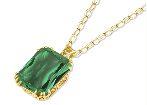 Vintage 14K Gold Necklaces 2.67ct 8×10mm With Natural Emerald Pendant