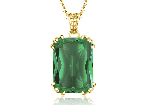 Vintage 14K Gold Necklaces 2.67ct 8×10mm With Natural Emerald Pendant