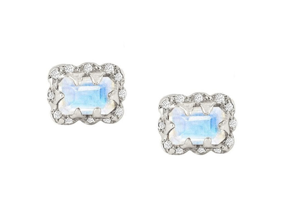5×7MM Emerald Cut Diamond Earrings With Sprinkled Diamond for Gift