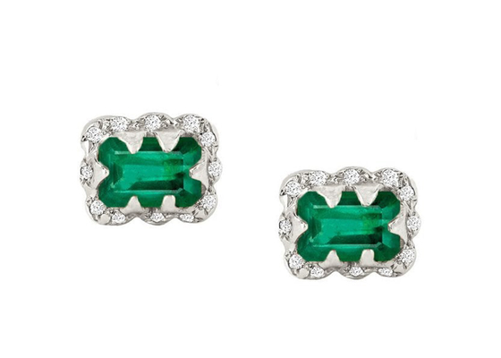 5×7MM Emerald Cut Diamond Earrings With Sprinkled Diamond for Gift
