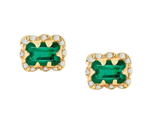 5×7MM Emerald Cut Diamond Earrings With Sprinkled Diamond for Gift