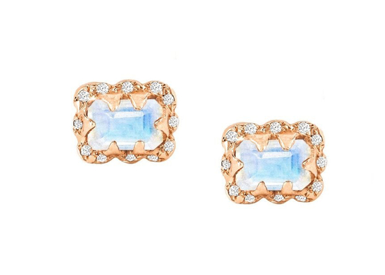 5×7MM Emerald Cut Diamond Earrings With Sprinkled Diamond for Gift