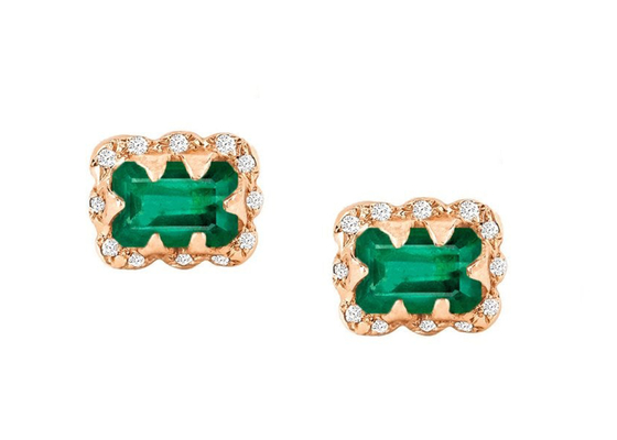 5×7MM Emerald Cut Diamond Earrings With Sprinkled Diamond for Gift