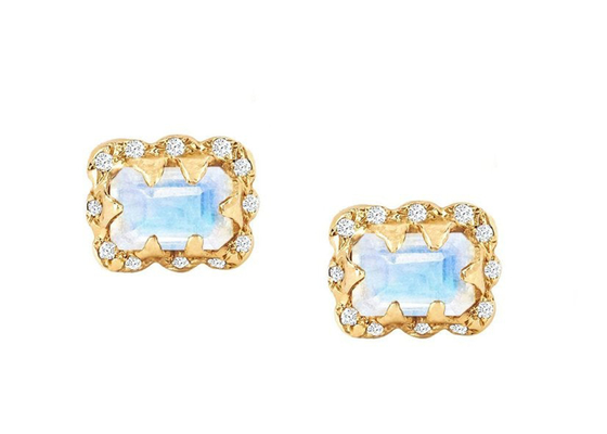 5×7MM Emerald Cut Diamond Earrings With Sprinkled Diamond for Gift