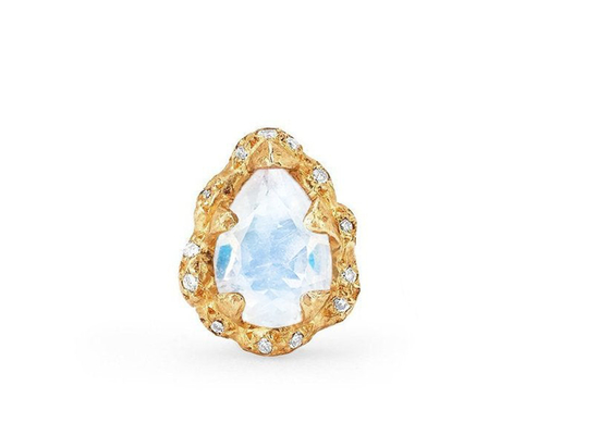 Water Drop Faceted 9K Gold Earrings With 6×8MM Moonstone Real Diamond