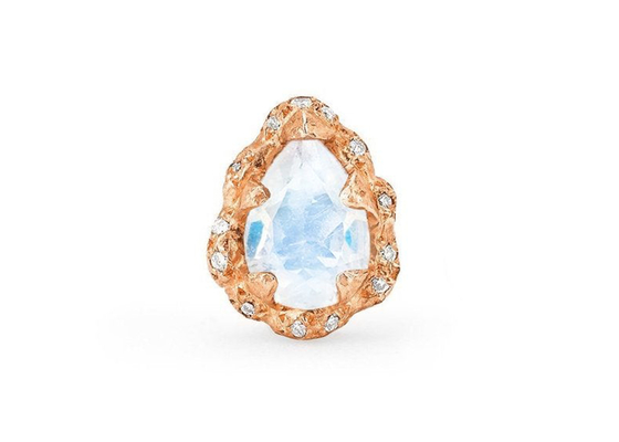 Water Drop Faceted 9K Gold Earrings With 6×8MM Moonstone Real Diamond