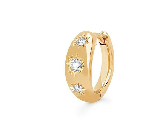 12mm Size Gold Huggie Hoop Earrings With 0.16ct Round Cut CZ