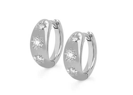 12mm Size Gold Huggie Hoop Earrings With 0.16ct Round Cut CZ