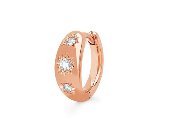 12mm Size Gold Huggie Hoop Earrings With 0.16ct Round Cut CZ