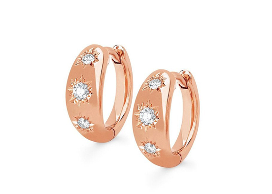 12mm Size Gold Huggie Hoop Earrings With 0.16ct Round Cut CZ