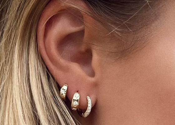 12mm Size Gold Huggie Hoop Earrings With 0.16ct Round Cut CZ
