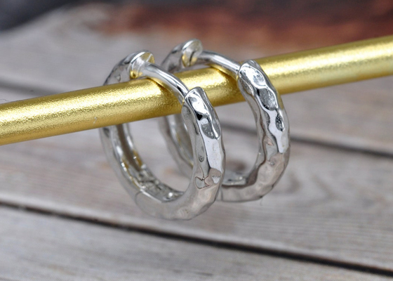 dia 11mm 9k Gold Hoop Earrings , ODM Hammered Gold Hoop Earrings for Party
