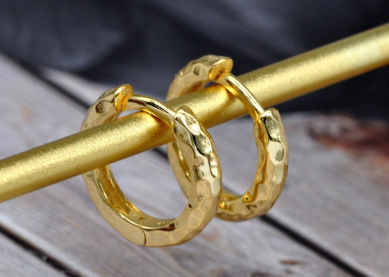 dia 11mm 9k Gold Hoop Earrings , ODM Hammered Gold Hoop Earrings for Party
