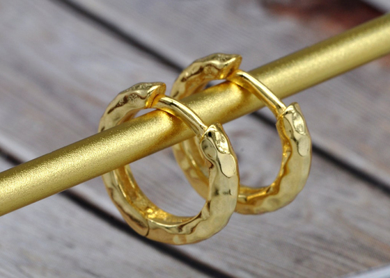 dia 11mm 9k Gold Hoop Earrings , ODM Hammered Gold Hoop Earrings for Party