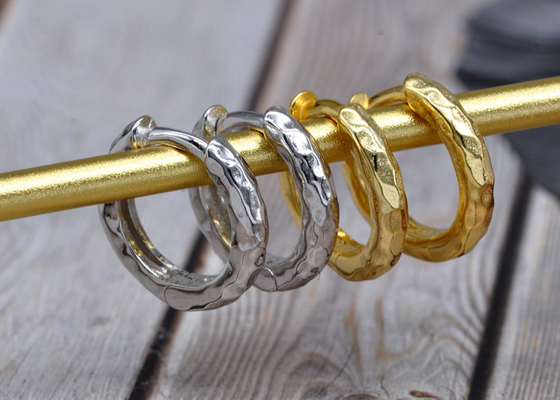 dia 11mm 9k Gold Hoop Earrings , ODM Hammered Gold Hoop Earrings for Party
