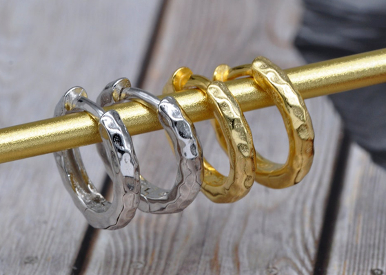 dia 11mm 9k Gold Hoop Earrings , ODM Hammered Gold Hoop Earrings for Party