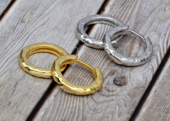 dia 11mm 9k Gold Hoop Earrings , ODM Hammered Gold Hoop Earrings for Party