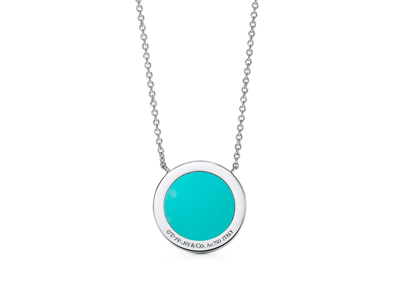 18k White Gold Diamond And Turquoise Circle Pendant with 16-18inch Chain