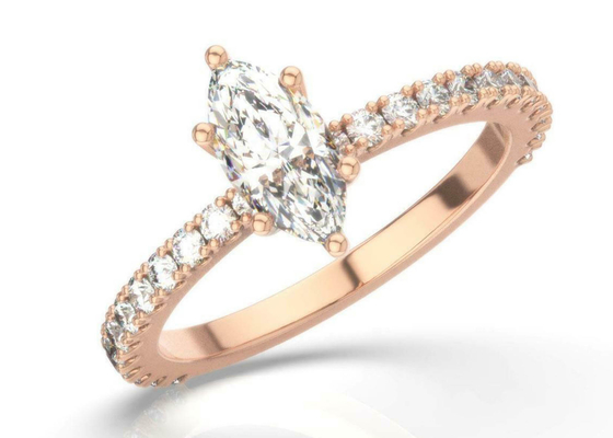 D VS1 18K Rose Gold Ring 2CT Weight Marquise Cut for Engagement