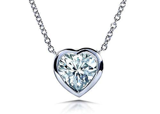 16inch 14K Gold Necklaces Heart Bezel style with 6x6mm Moissanite