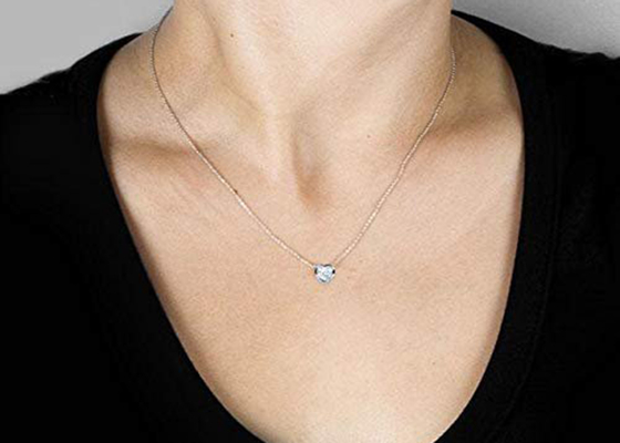 16inch 14K Gold Necklaces Heart Bezel style with 6x6mm Moissanite