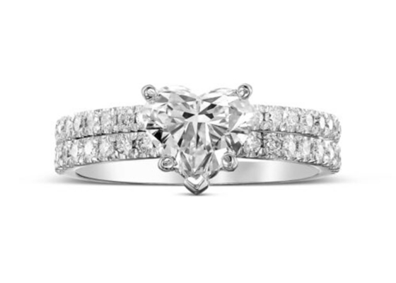 ODM 18k Rose Gold Diamond Ring Heart Cut With Matching Band 2.75CT