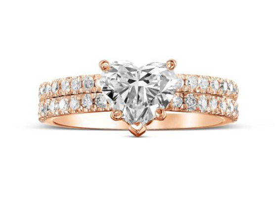 ODM 18k Rose Gold Diamond Ring Heart Cut With Matching Band 2.75CT