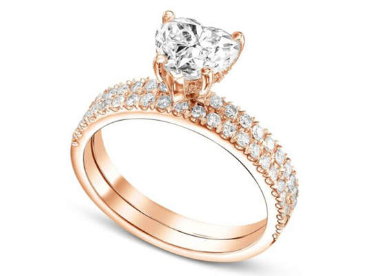 ODM 18k Rose Gold Diamond Ring Heart Cut With Matching Band 2.75CT
