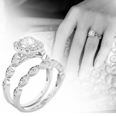 0.90CT Bridal Wedding Rings Set , Square Diamond Engagement Ring ODM