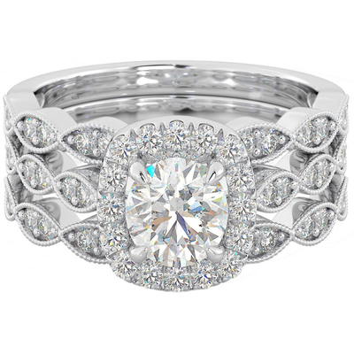 51pcs 0.51CT Halo Diamond Engagement Ring Set Claw Prong Setting Type