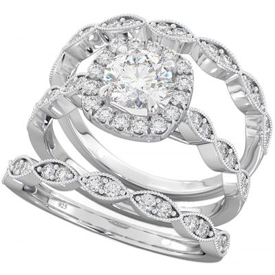51pcs 0.51CT Halo Diamond Engagement Ring Set Claw Prong Setting Type