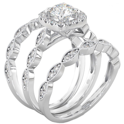51pcs 0.51CT Halo Diamond Engagement Ring Set Claw Prong Setting Type